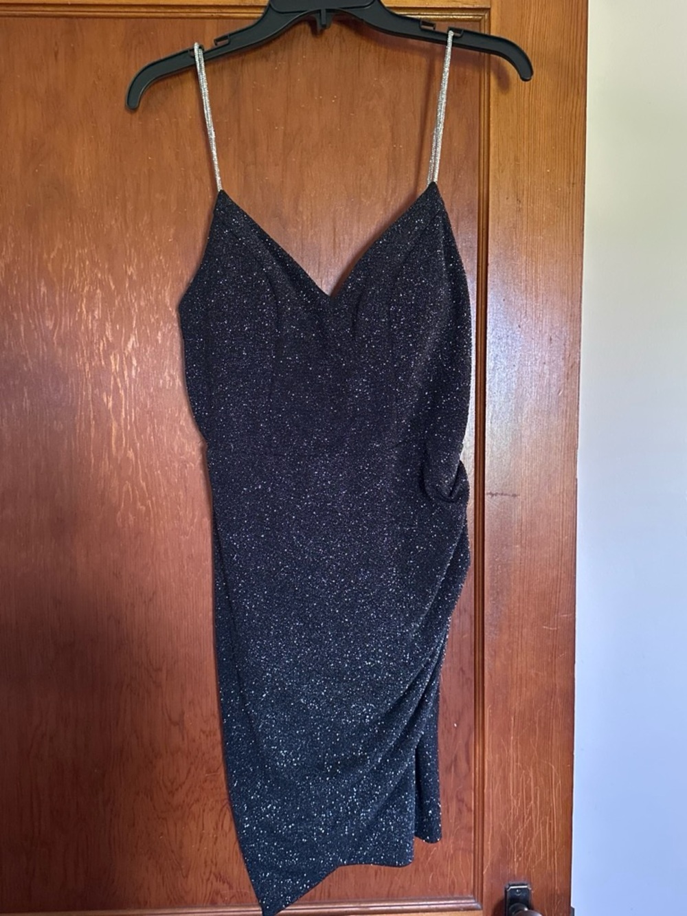 Sparkle Black Slip Dress with Rhinestone Straps